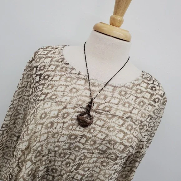 Chico's Womens 3 (XL) Brown Tan Abstract Diamond Print Asymmetric Hem Tunic Top - Picture 4 of 13